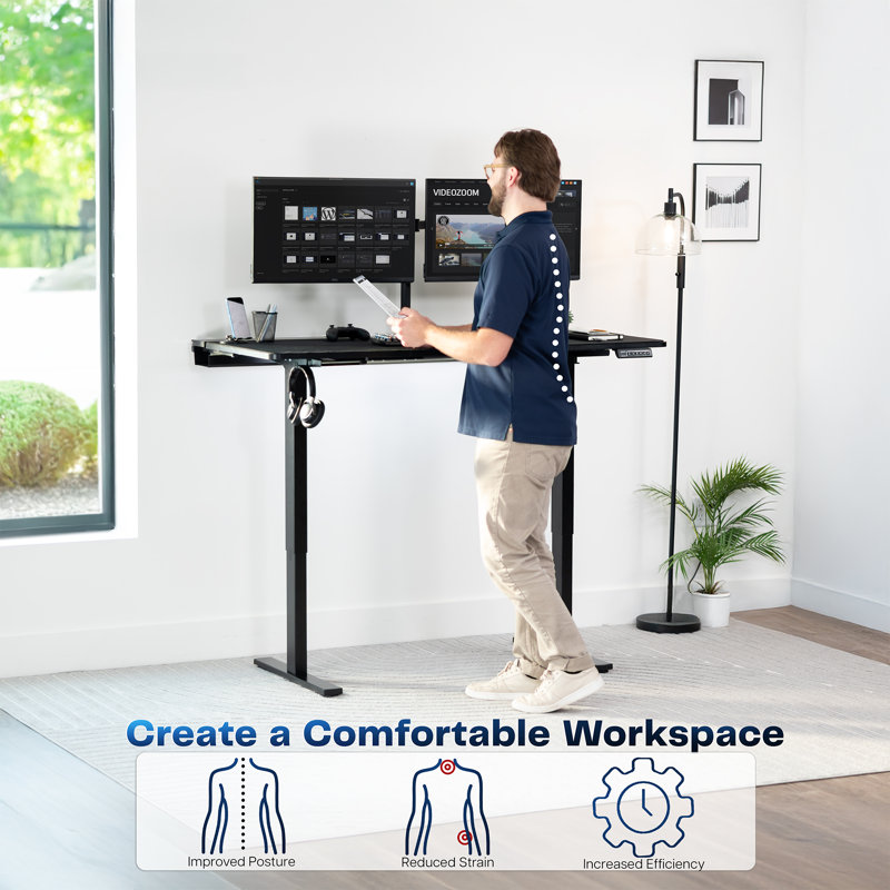 VIVO Electric 60" x 30" Desk, Full Cable Tabletop, 1B6-P3B Series, Black