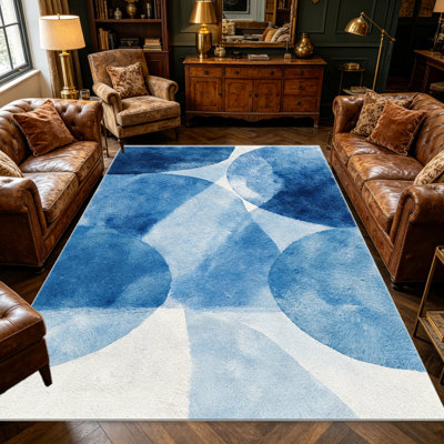 Tapis à motif aquarelle bleu abstrait pour le salon, doux et confortable, convient à toutes les saisons, facile à entretenir, tapis d'intérieur lavable à la machine, sous la table de ferme convenant à la chambre à coucher, à la salle à manger, au bureau, au patio, au balcon, à la maison