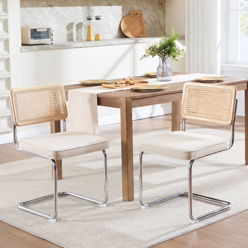 Crumley Upholstered Dining Chair, Chrome / Beige Linen