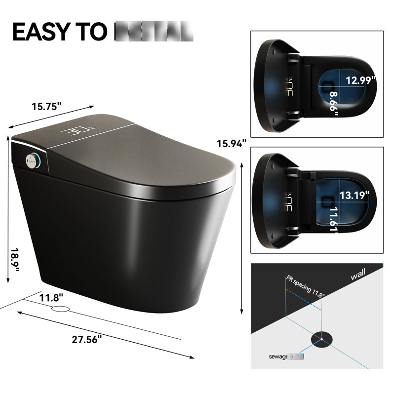 Unique Smart One Piece Toilet With Built - In Bidet, Auto Open/close Seat, Siphonic Jet Flushing, Warm Water, Dryer, Night , Heated Led Display, Seat Temperature Adjustment, Flush, Multiple Flushing