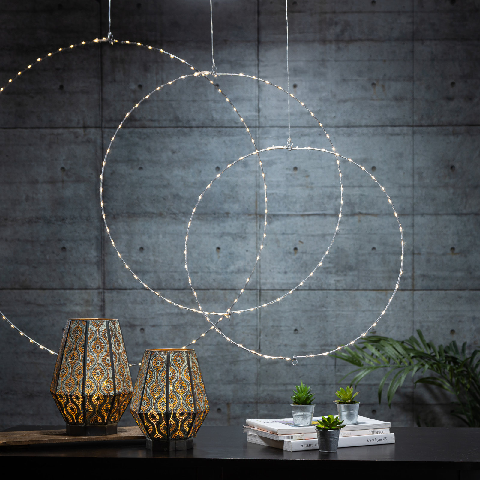 3-Piece Lighted Silver Ring Holiday Accent Set