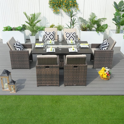 6 - Person Wicker Patio Dining Set with Rectangular Table , Cushions Included