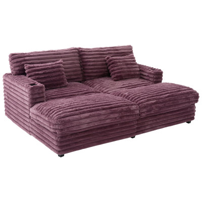 Oversized Double Chaise Lounge Sofa 82" Sofa Bed Plush Upholstered Sleeper Sofa Daybed with Two Supportive Pillows, USB Ports and Cup Holders for Living Room