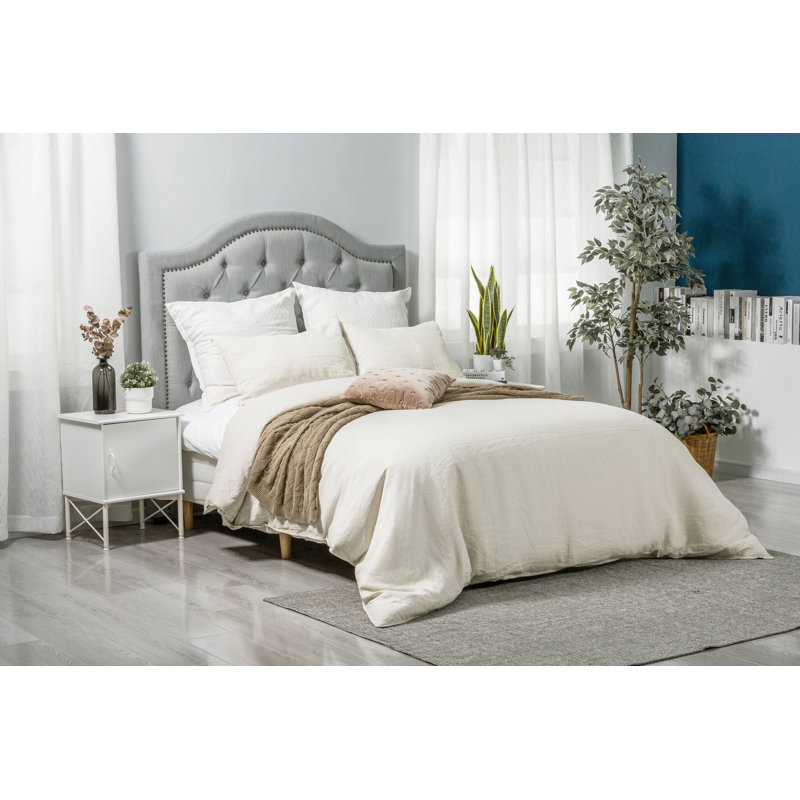 Light Taupe Linen Blend Queen Duvet Cover Set with Pillow Shams
