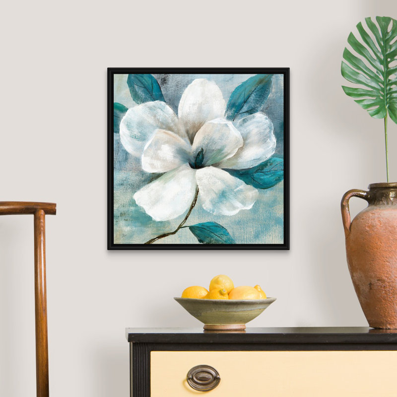 Art mural bleu sarcelle Magnolia I, H 20 po x l 20 po x P 1,25 po, Cadre noir