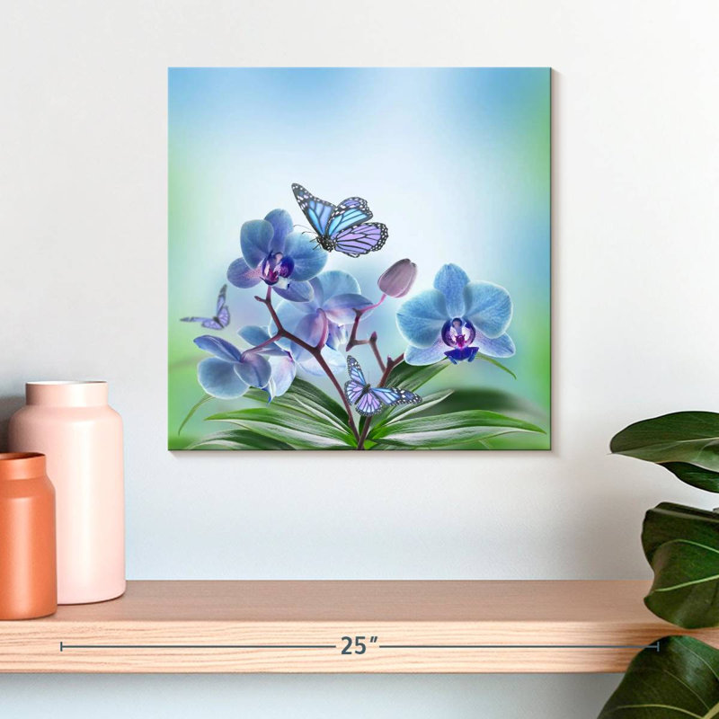 Harnek, papillons et fleurs d'orchidées, H 16 po x l 16 po