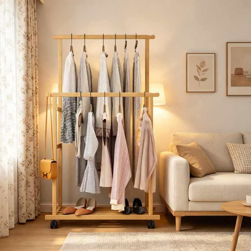 Breeza 31.5'' Solid Wood Rolling Clothing Rack