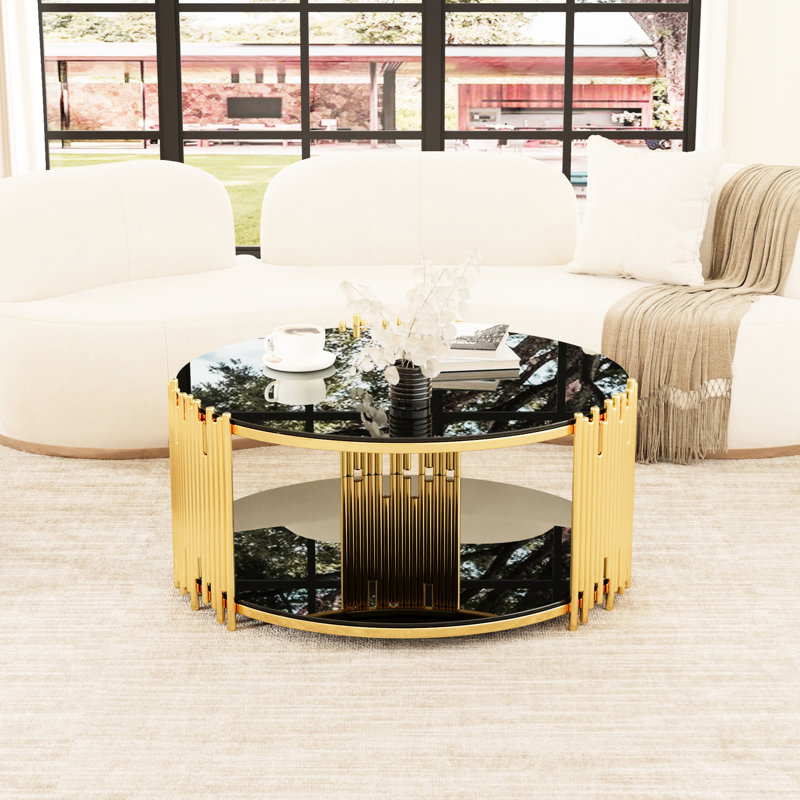 Table basse moderne et minimaliste, acier inoxydable et verre noir