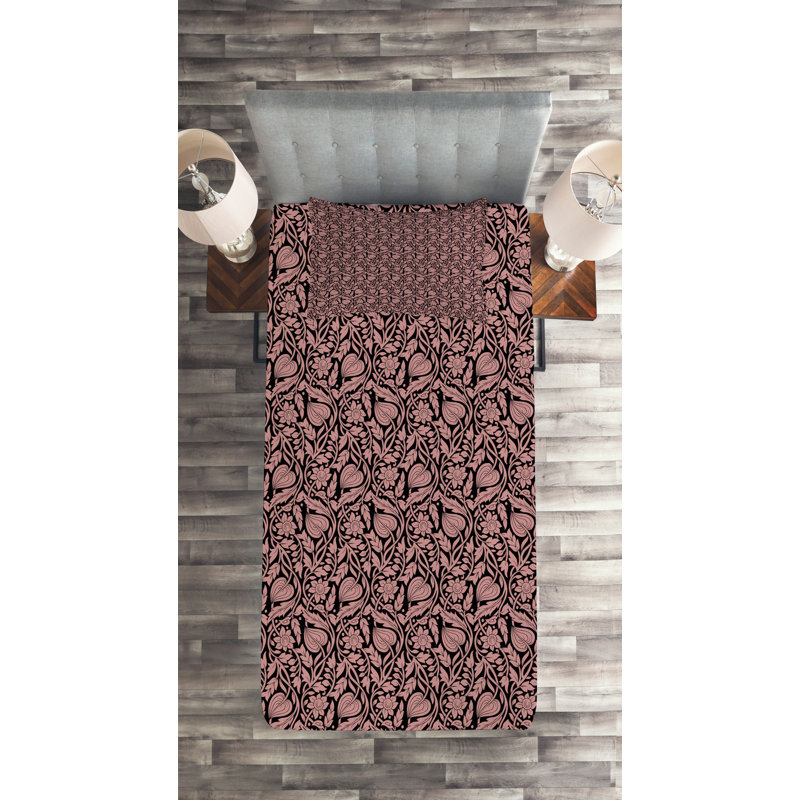 Flower Farmhouse / Country Polyester Damask Coverlet, Twin Bedspread + 1 Sham