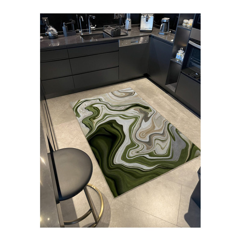 Tapis décoratif moderne à motif de spirale verte, Tapis de couloir 3 pi 3 po x 6 pi 7 po inclus