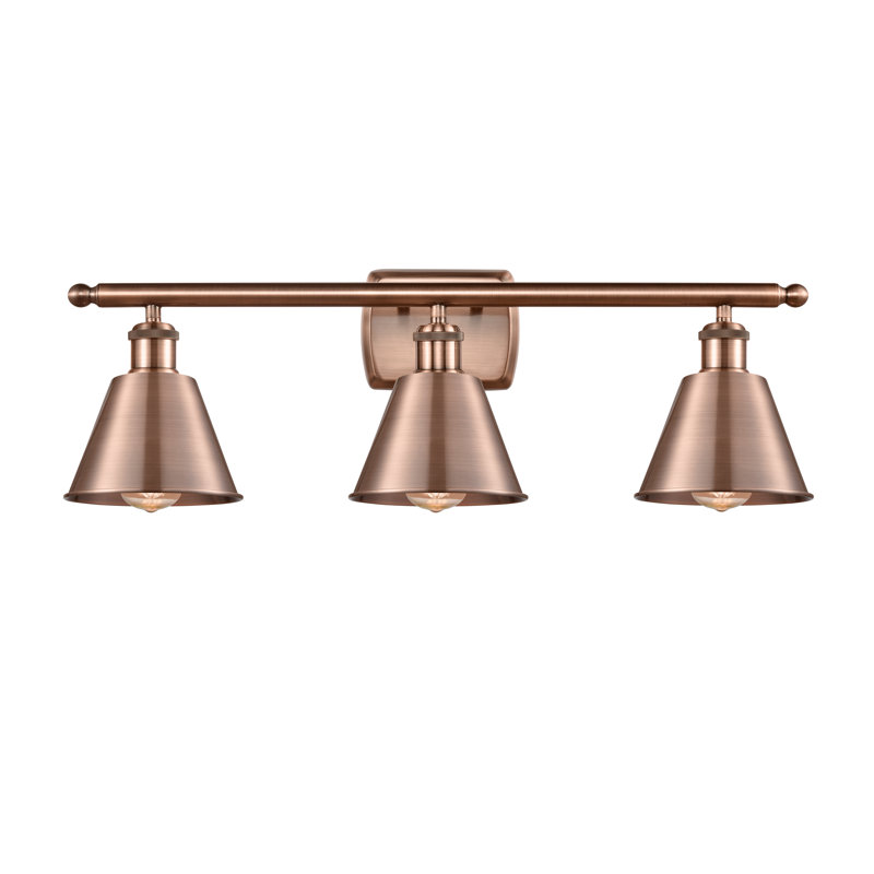 Dallyn 3 - Light Dimmable Vanity Light, 6 Watt Vinage LED Bulb, Antique Copper, Antique Copper