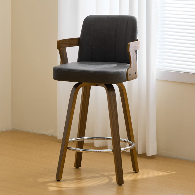 Upholstered Swivel Counter & Bar Stool With Armrest, Gray, Bar Stool (29" Seat Height)