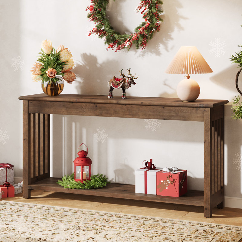 160.02cm Unfinished Solid Wood Console Table, Rustic Brown