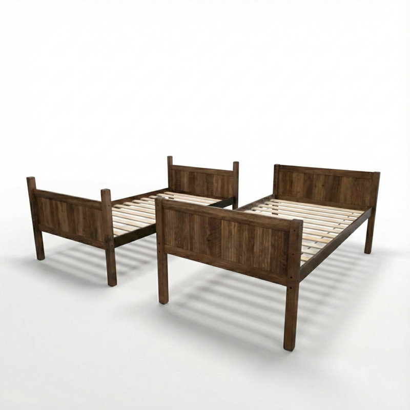Appolon Twin Over Twin Solid Wood Bunk Bed with Rattan Panels