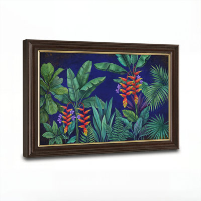 Art mural antique sur toile encadré doré pour le salon, la chambre à coucher, le bureau ou le vestibule - Décoration murale décorative avec jungle tropicale