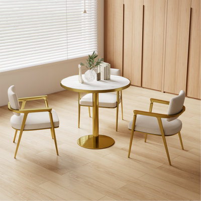 Table bistro ronde de 31,5 pouces avec plateau en faux marbre et plateau en métal robuste, facile à assembler, diamètre de la structure en métal robuste