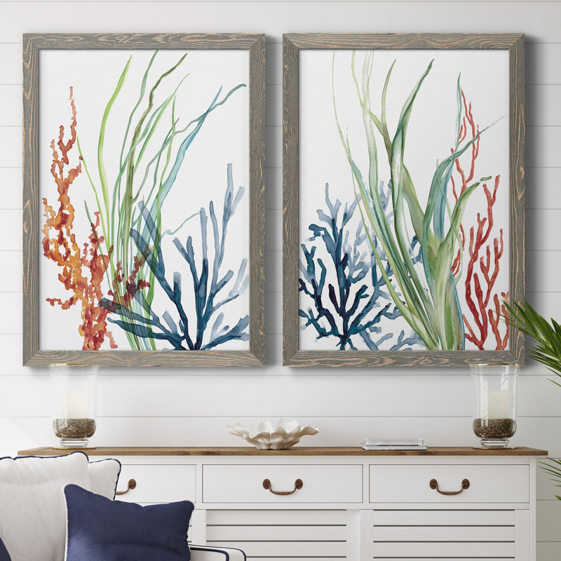 Océan jardin I - ensemble de 2 reproductions d'art, H 43,5 po x l 31,5 po, Toile encadrée, Gris