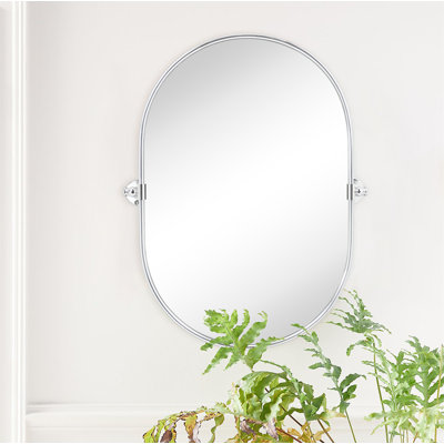  Elysian Oval 30" H x 20" W Metal Framed Wall Mounted Bathroom / Vanity Mirror in Chrome