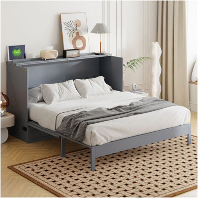 Grand lit escamotable avec grands tiroirs, gris
