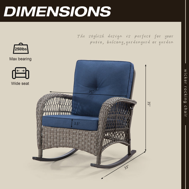 Chaise berçante d'extérieur en osier Flecia, Bleu