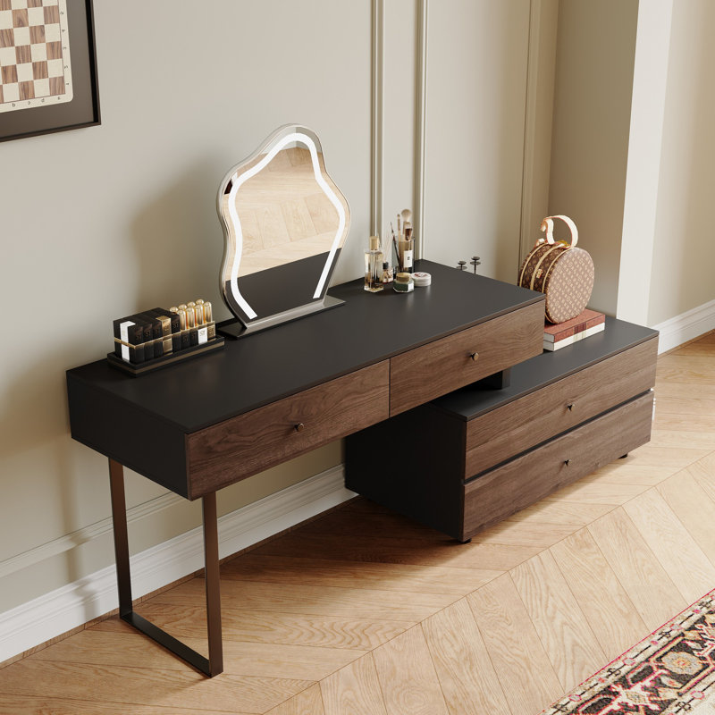 Carmavy Extendable Makeup Vanity Table Wooden Writing Desk with 4 Stroage Drawers