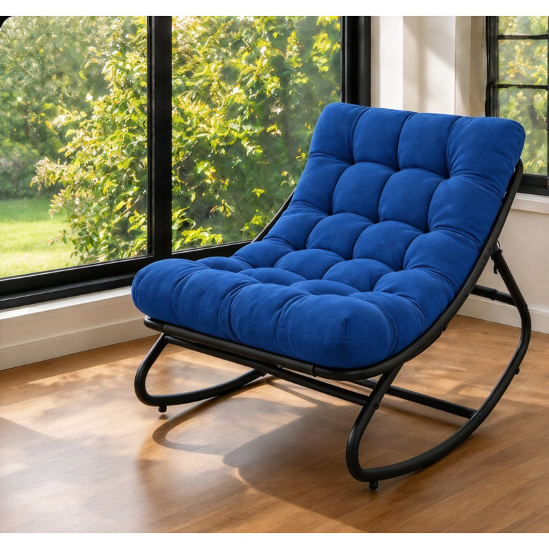 Fauteuil à bascule d'extérieur en acier thermolaqué avec coussin capitonné, Royal Blue