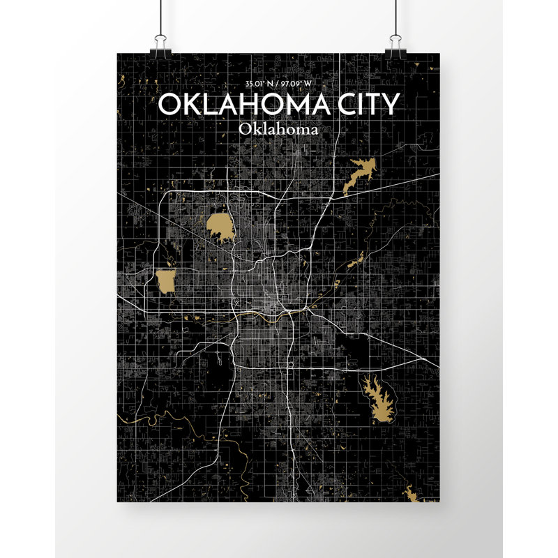 Oklahoma City Map 1 Piece Wall Art, 43.2cm H x 27.9cm W x 0.13cm D, Black/Yellow