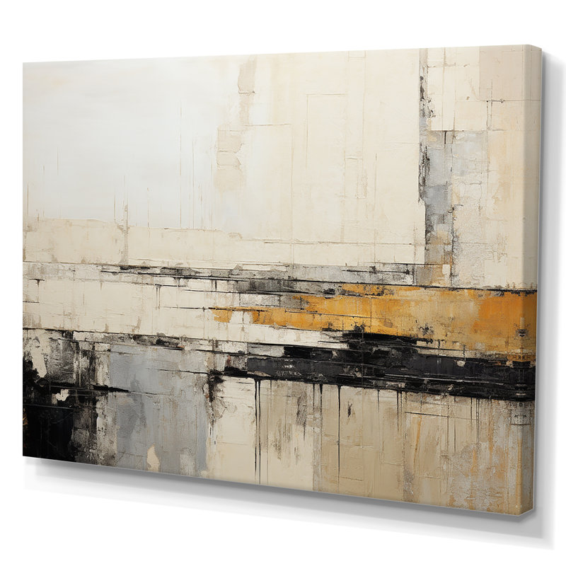 «Abstract Black Beige Road Collage», art mural encadré abstrait, H 30 po x l 40 po x P 1,5 po, Toile tendue