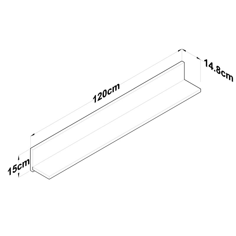 Locelso Floating Shelf, Grey, 15cm H x 120cm W x 14.8cm D