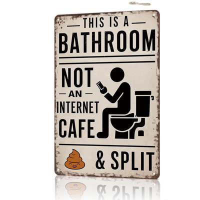 Vintage Rustic Metal Bathroom Sign, Funny "This Is A Bathroom Not An Internet Cafe" Tin Sign, Distressed Farmhouse Wall Decor, Unique Housewarming Gift