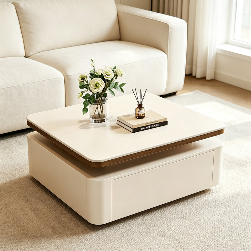 Table basse moderne avec rangement, 13.77" H x 27.55" W x 27.55" D, White