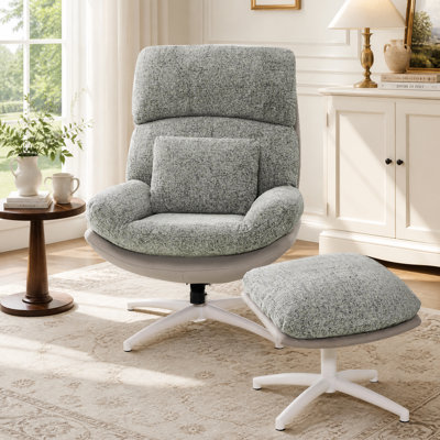 Swivel Chenille Accent Chair with Ottoman, High Back Reading Lounge Chair for Bedroom Living Room