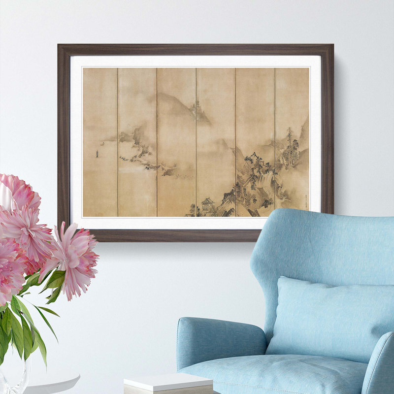 Landscape of the Four Seasons by Kano Tan'yu - Picture Frame Painting Print, 27cm H x 36cm W x 2cm D, Walnut Framed