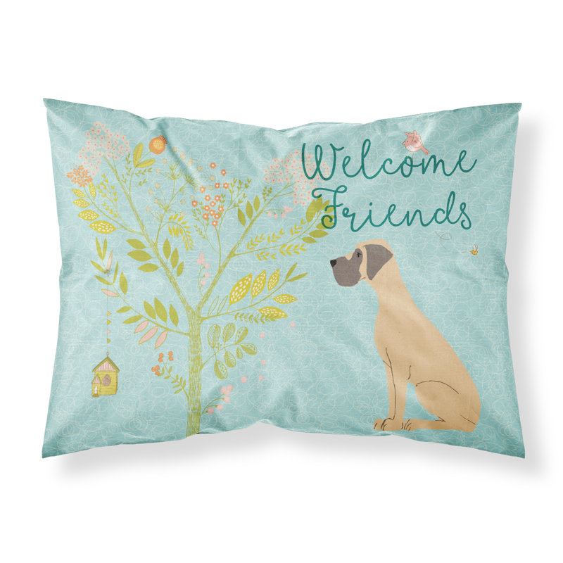 Taie d’oreiller welcome friends, Grand Danois fauve avec oreilles naturelles