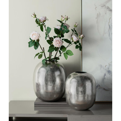 10.5x10.5x13" Aluminum Vase, Silver Streaks
