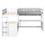 Lit superposé en L pour 3 personnes avec bureau intégré, port de chargement USB, lampe à DEL, étagères de rangement, armoire et tiroirs - GRIS