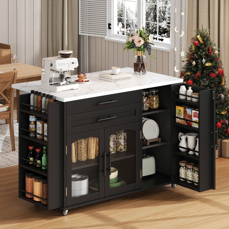 90 cm W Kitchen Island with Top, Black