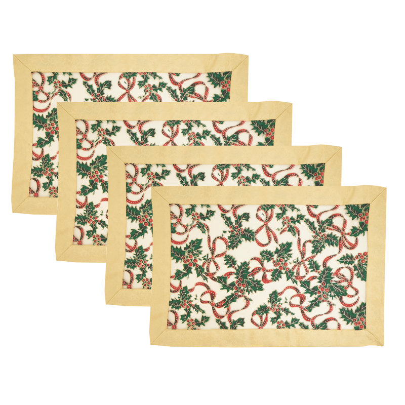 Ensemble de 4 napperons dorés avec rubans de Noël dorés