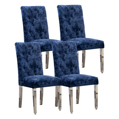 Set Of 2 Modern Dining Chairs With Plush Velvet Upholstery, Sturdy Stainless Steel Legs & S-Shaped Springs - Ergonomic Support For Dining Room, Kitchen, Office (Deep Blue)