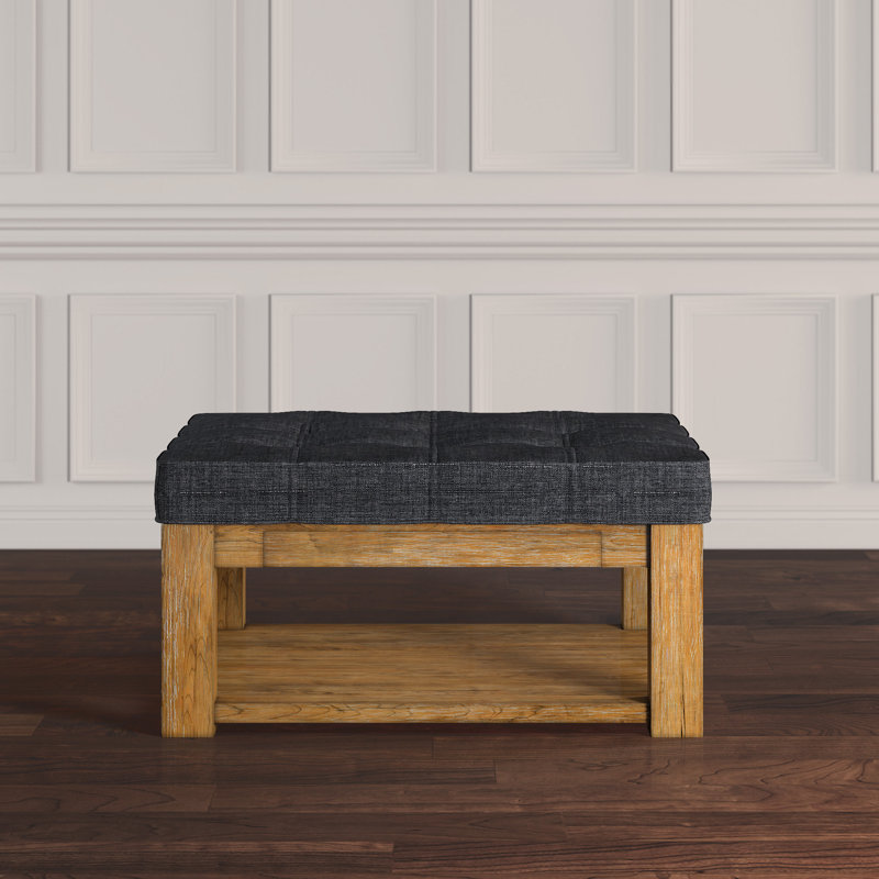 Arthuro Upholstered Ottoman, Heathered Dark Grey Linen, Natural