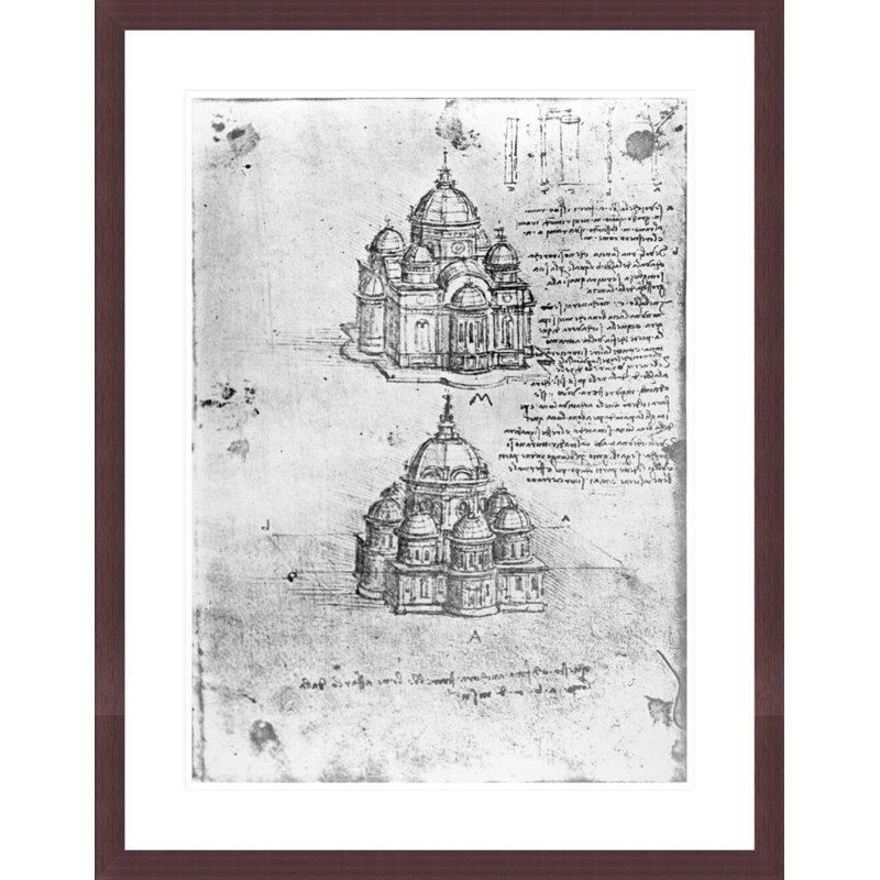 Studies of central plan buildings folio 17v from Paris Manuscript B by Leonardo da Vinci -Framed Giclee Print