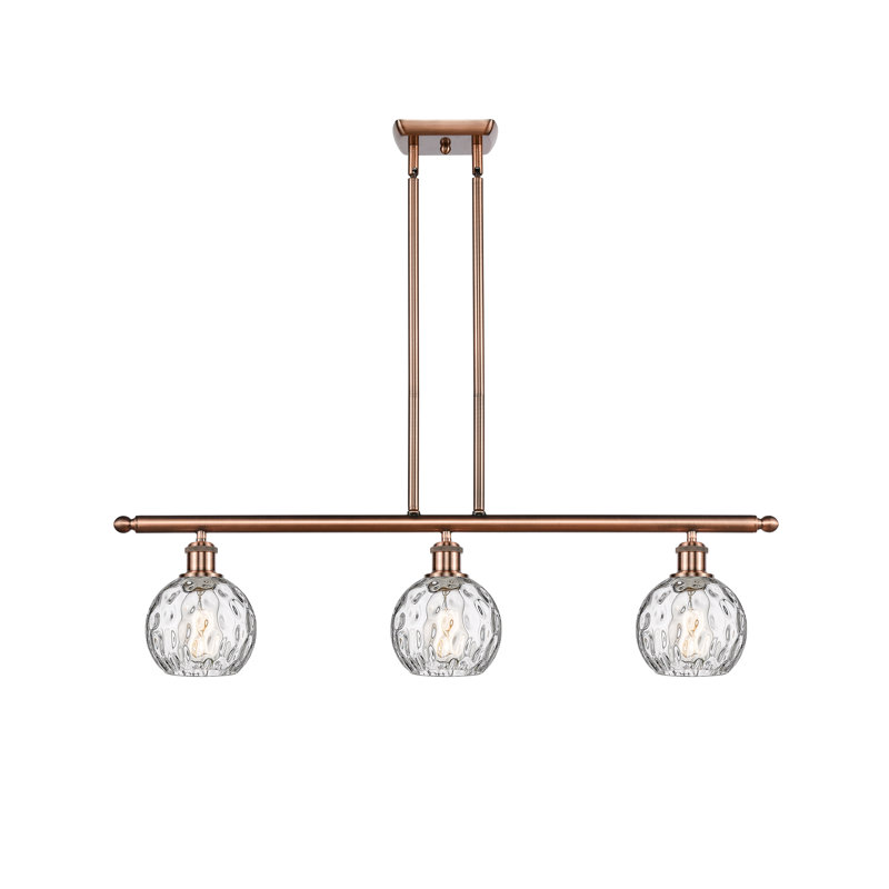 Luminaire suspendu linéaire à 3 lumières pour îlot de cuisine Cindi, H 9 po x l 36 po x P 7 po, DEL, Cuivre antique