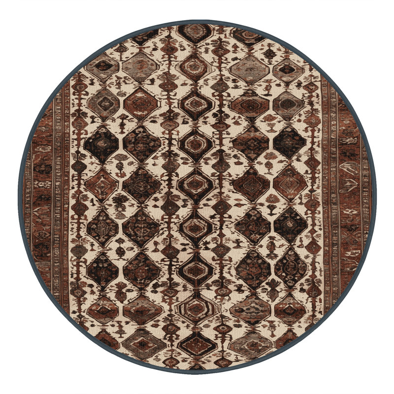 Machine Washable Persian Black Area Rug, Round 3'