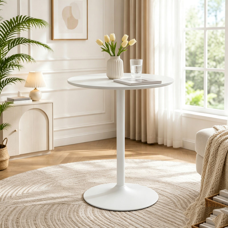 Table de bar ronde blanche - Piédestal moderne de 24 pouces pour un usage domestique et commercial