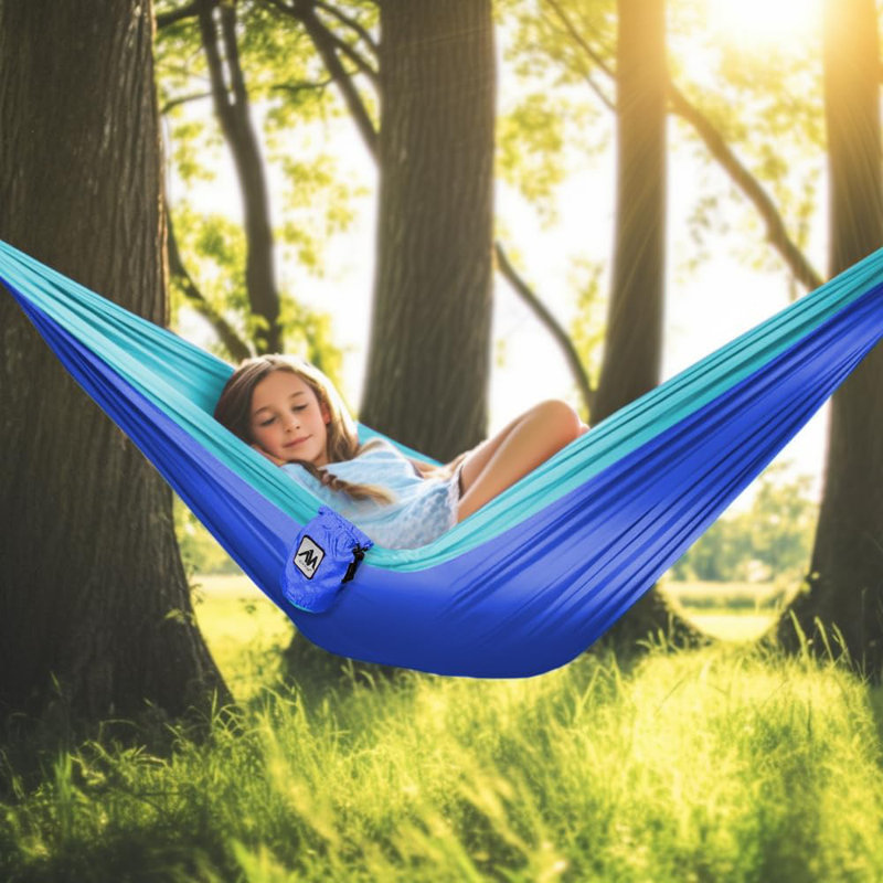 Hamac de camping pour 1 personne pour enfants, filles, garçons, Bleu / bleu clair