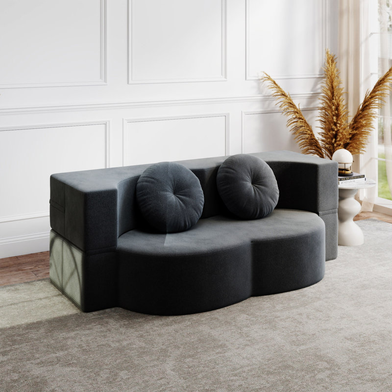 Canapé-lit moderne avec 2 coussins, canapé-lit en velours côtelé rembourré et rembourré de mousse, matelas pliant double de 14,2 po pour le salon, lit d'invité, aucun assemblage requis
