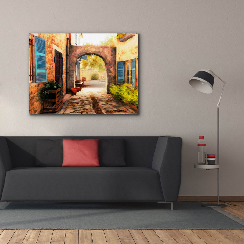  «The Village Archway» par Alonzo Saunders, art mural sur toile, 54 po x 40 po