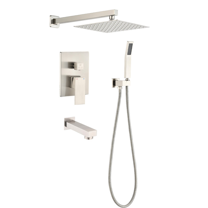 Brushed Nickel Shower Kit - 10" Rain Head, Handheld Shower, High Performance, Construction In 10 Inch Accurate Temperature Regulation,