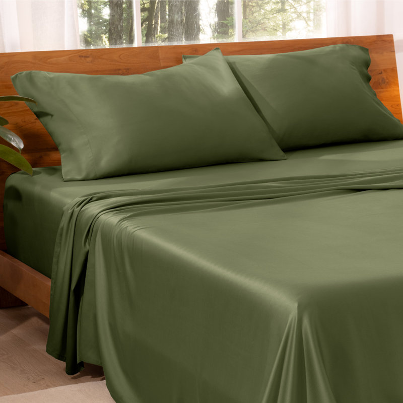 TENCEL Sateen Sheet Set, Queen Sheet Set with 2 Standard Pillowcases, Cypress