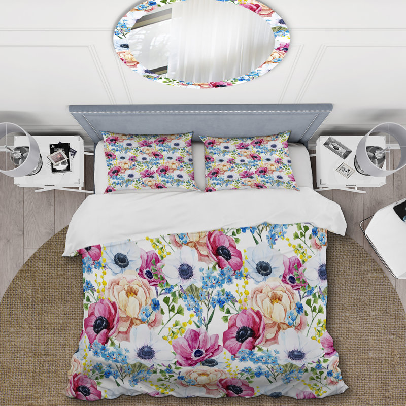 Ensemble de housse de couette en microfibre rose / vert / blanc 3 pièces